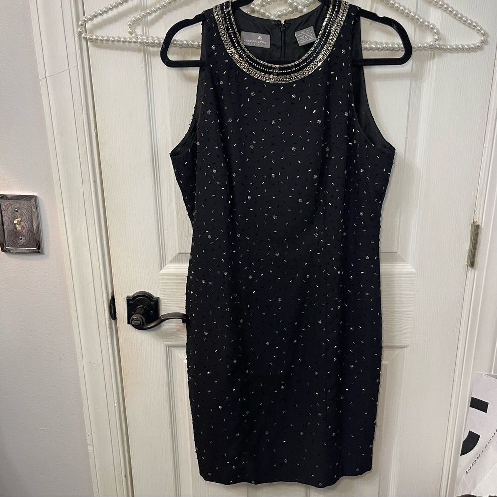 Liz Claiborne Black Cocktail Dress with Silver Beaded Accents